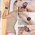 Prema Women Watches Ladies Quartz Watch Shining Bracelet Purple Leather Strap Wristwatches